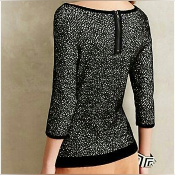 Moth Anthropologie Black White Chenille Three Quarter Sleeve Lana Sweater - Picture 2 of 7